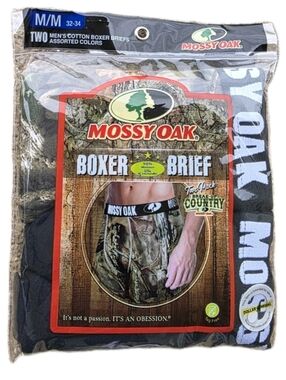Mossy Oak Mens Fitted Boxer Briefs Black Camouflage Cotton NEW Size Medium NWT